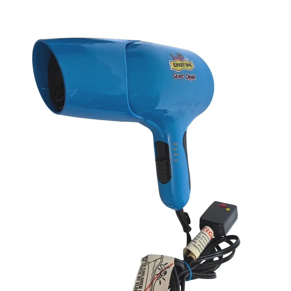 Crazy Dog Quiet Dryer‎ Blue Handheld Pet Grooming Hair Dryer Multiple Settings